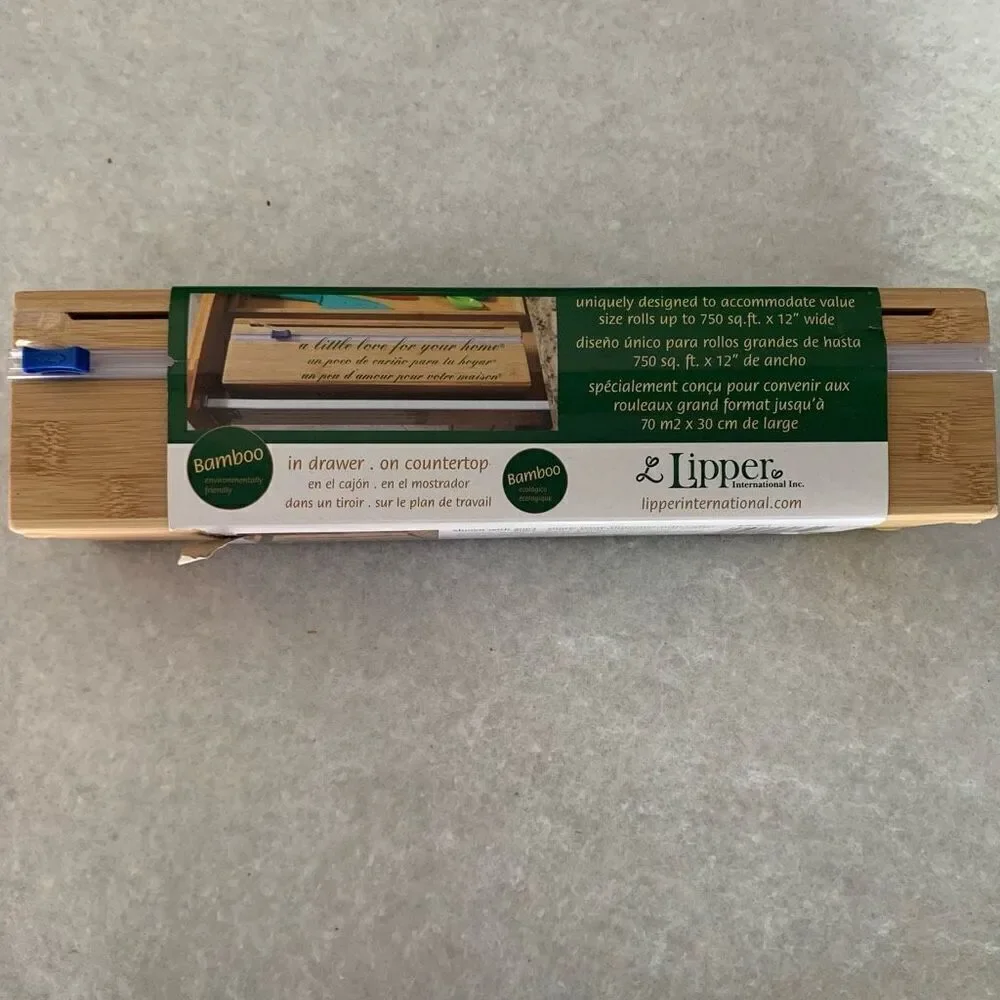 Lipper International Bamboo Single Wrap Dispenser With Cutter #8063 *New*